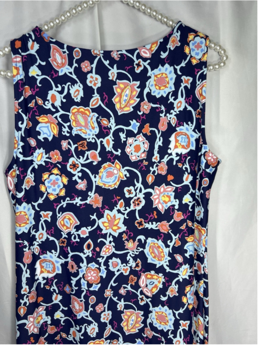 Talbots Navy Multicolor Boho Floral Knit Dress Sleeveless Scoop Neck PM Office - Picture 5 of 9